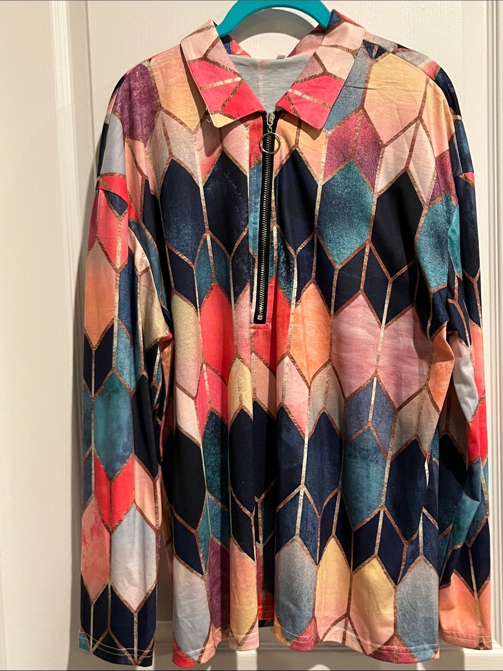 Multicolor Geometric Zip-Front Women's Jacket